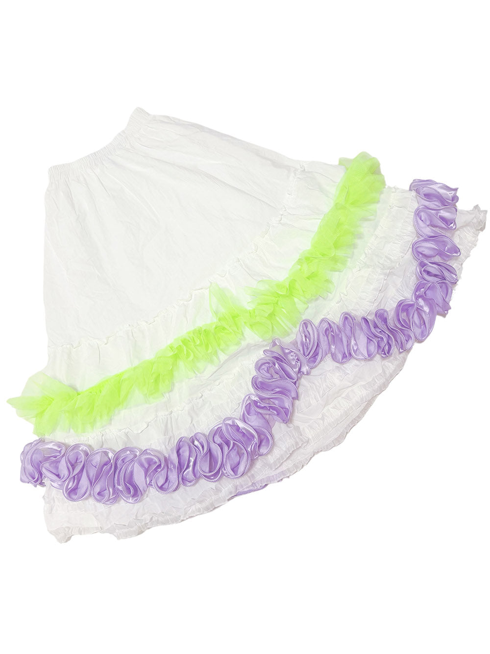 White Fairy Kei Contrast Ruffle Midi Skirt