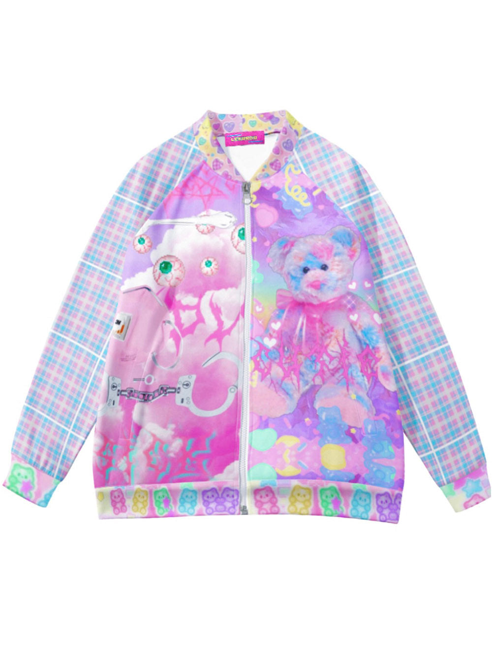 Pastel Teddy Bear Print Zip Jacket