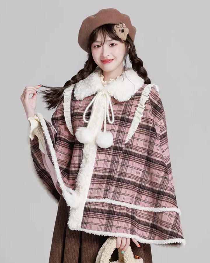 College-style Plaid Cape