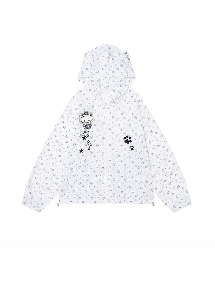 Pastel Star Print Hooded Sun Jacket