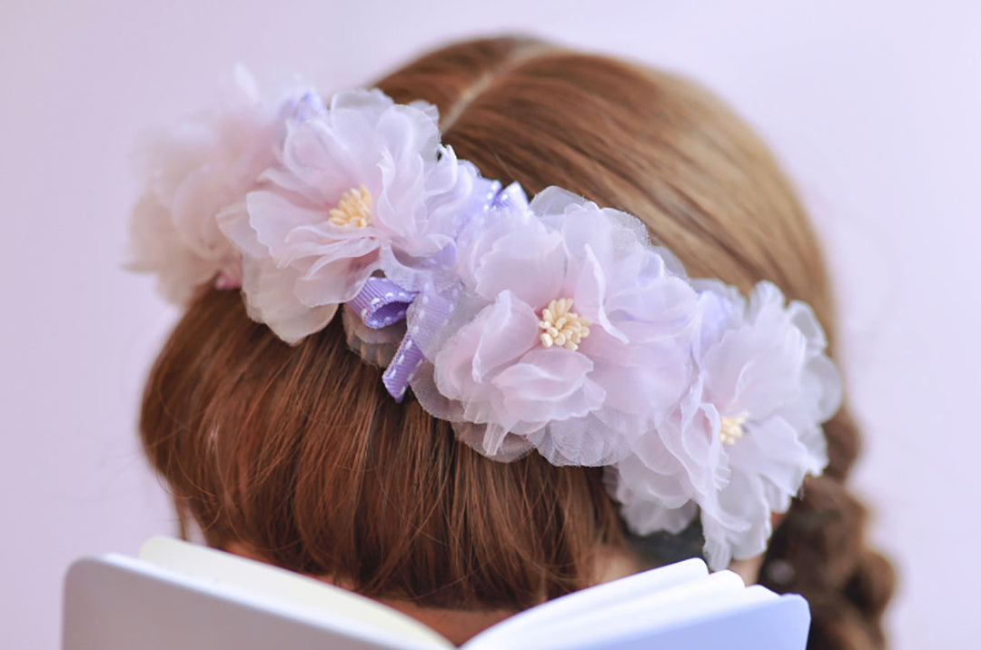 Artificial silk flower bow fairy headband