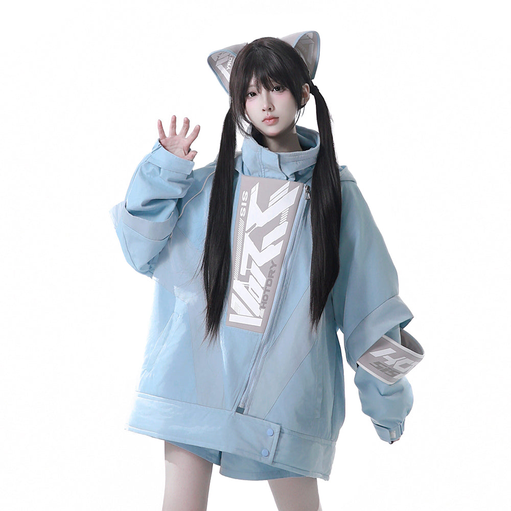 Apocalypse Techwear Cyber Y2K Cat Ear Jacket Shorts Leg Warmers Headband
