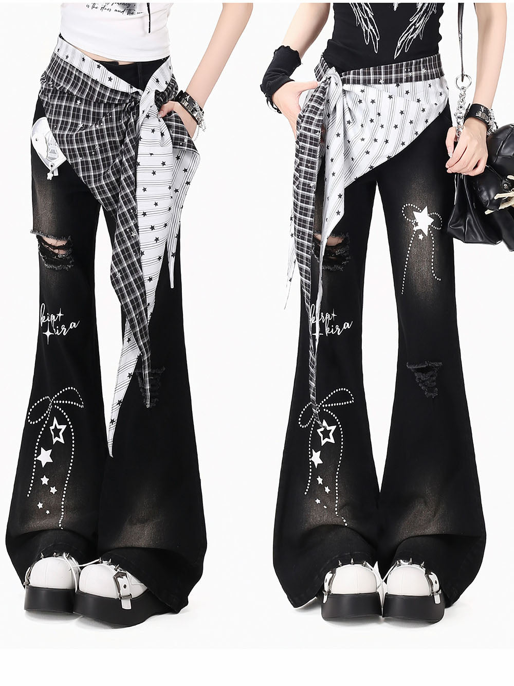 Black Star Rhinestone Flare Jeans