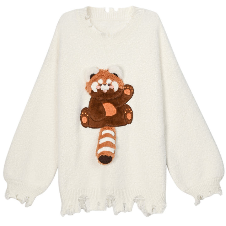 Semi-3D Red Panda Loose Casual Sweater