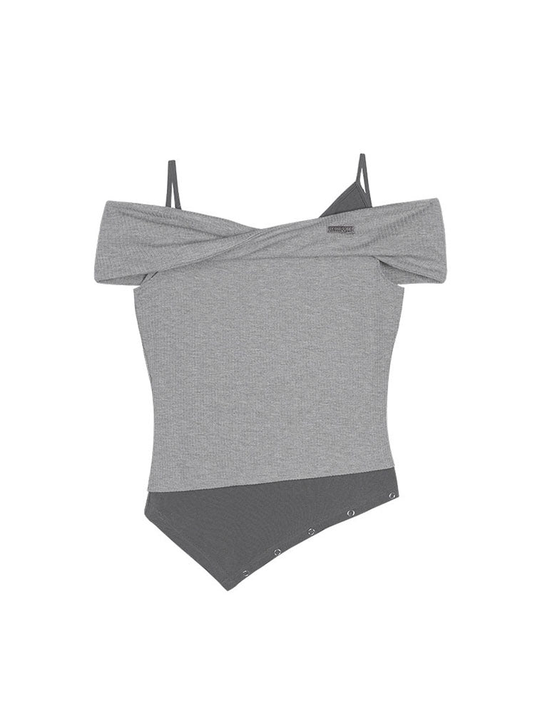 Subcul Grunge Off-Shoulder Asymmetric Ribbed Top