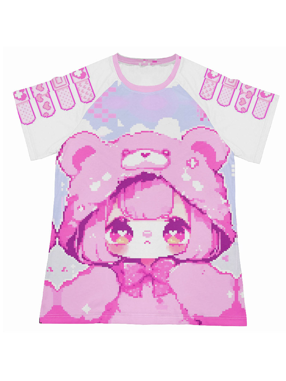 Pink Pixel Bear Girl Oversized T-Shirt