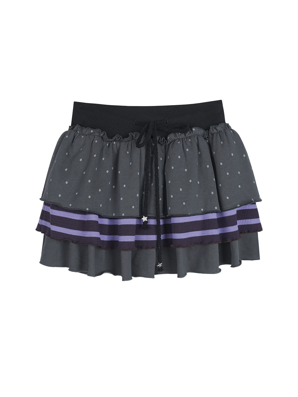 Charcoal Polka Dot Striped Tiered Mini Skirt