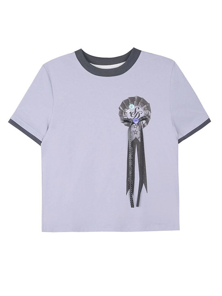 Lavender Ribbon Rosette Ringer T-shirt