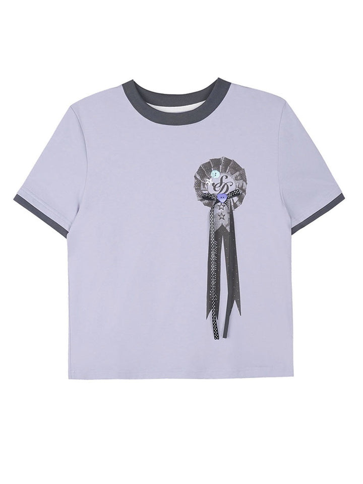 Lavender Ribbon Rosette Ringer T-shirt