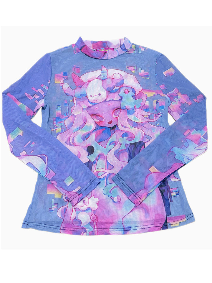 Pastel Anime Graphic Long Sleeve Top
