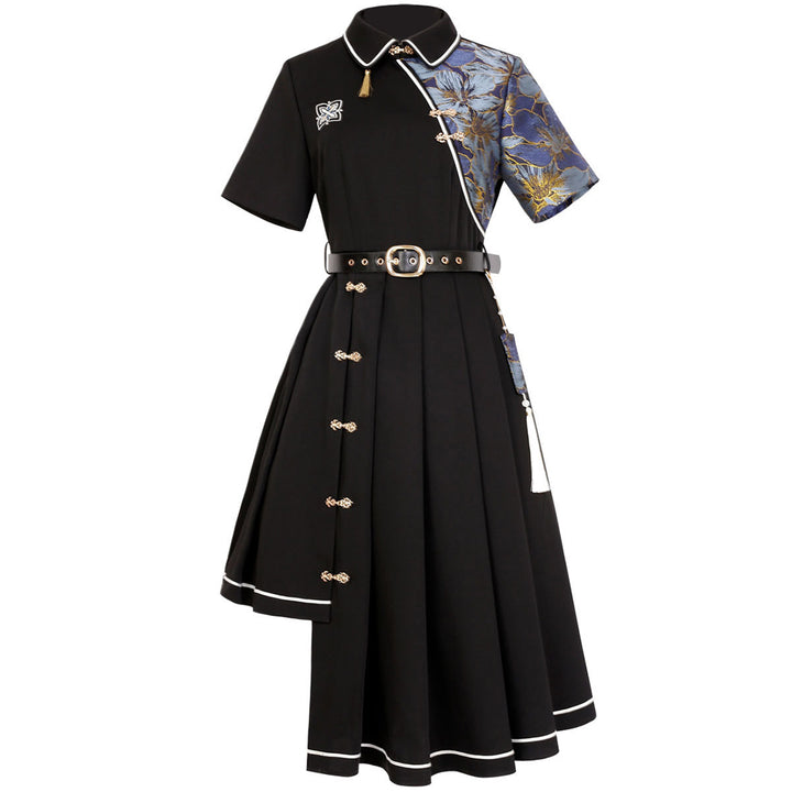 Chinese-style Frog Button Asymmetrical Dress