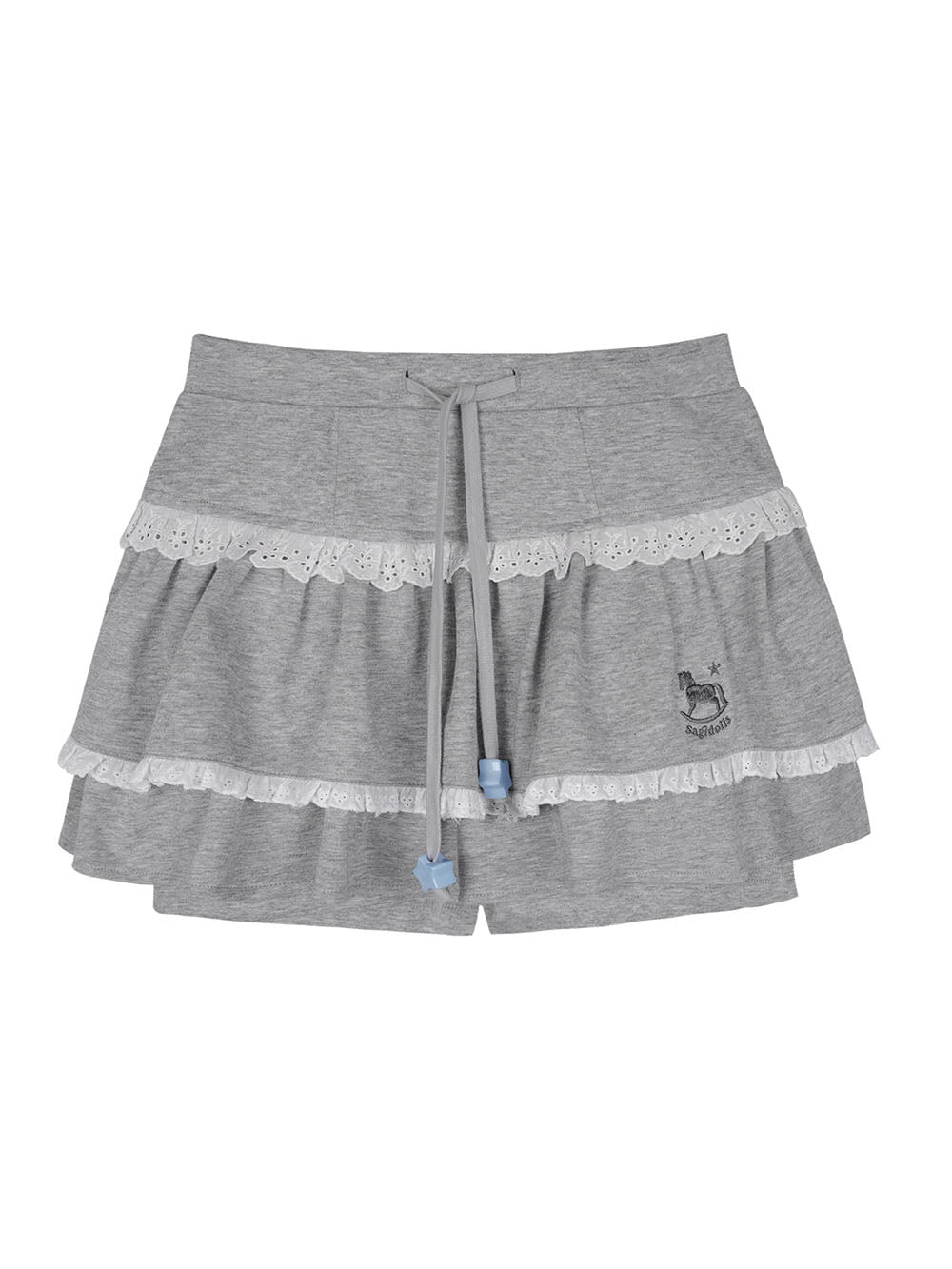 Gray Lace Trim Tiered Mini Skort