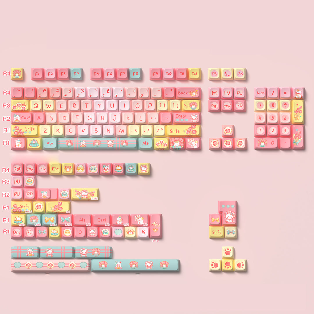 Cartoon Tulip Bear Keycaps Set for Mechanical Keyboards