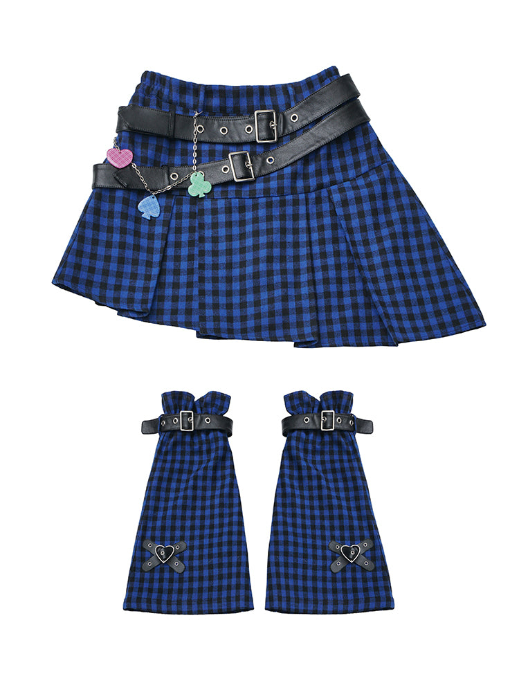 Punk Blue Plaid Belted Skirt