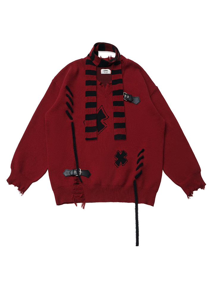 Grunge Distressed Cross Knit Sweater Set