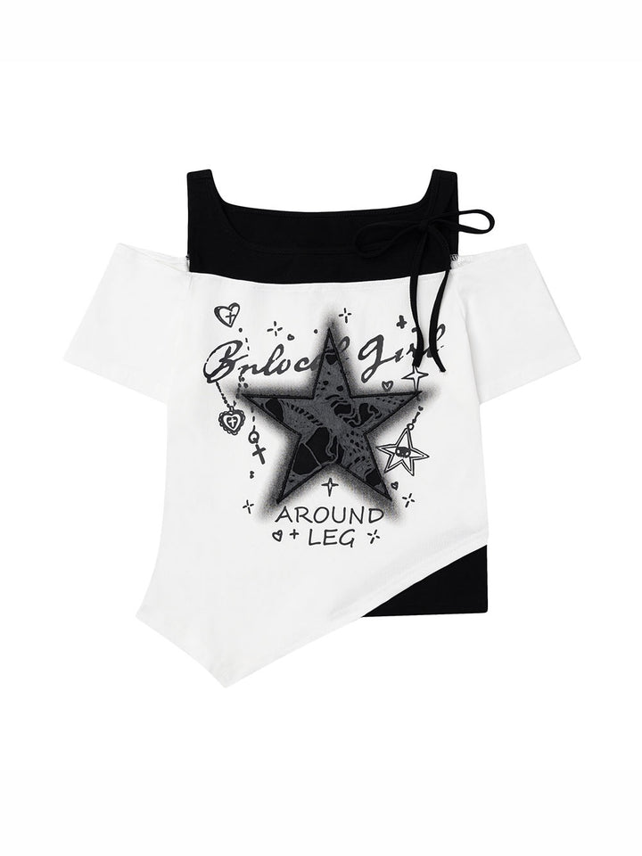 Star Graphic T-Shirt Piano Key Skirt
