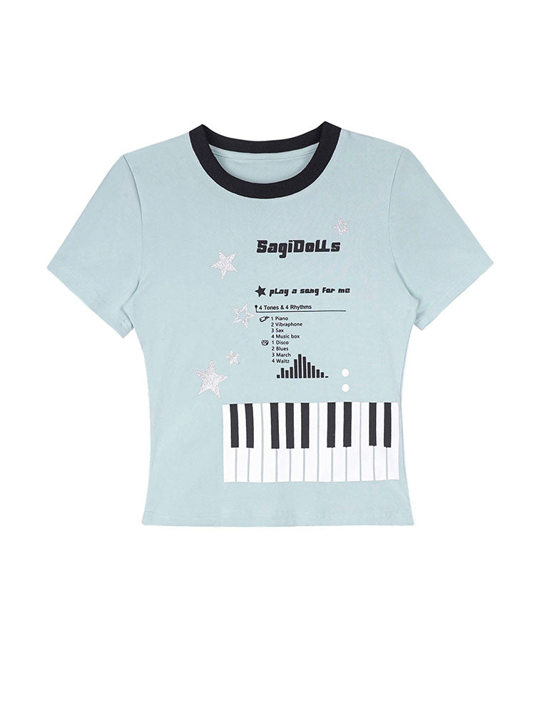 Y2K Piano Star Graphic Baby T-shirt