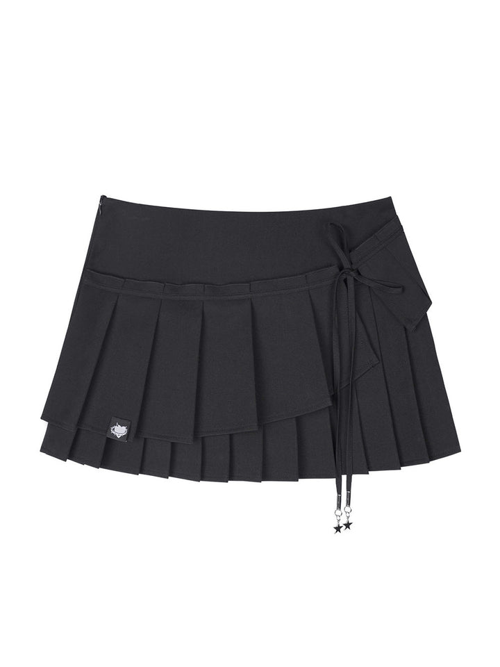 Layered Bow Pleated Mini Skirt