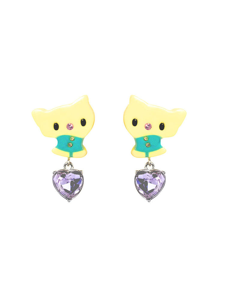 Pastel Kitty Rhinestone Necklace / Earrings