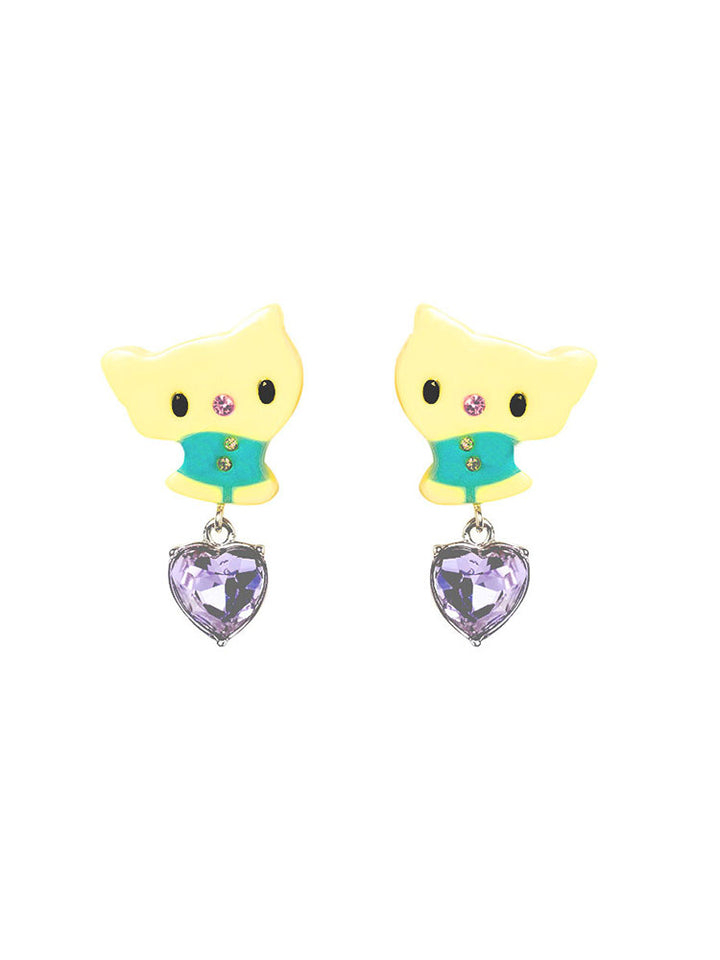 Pastel Kitty Rhinestone Necklace / Earrings