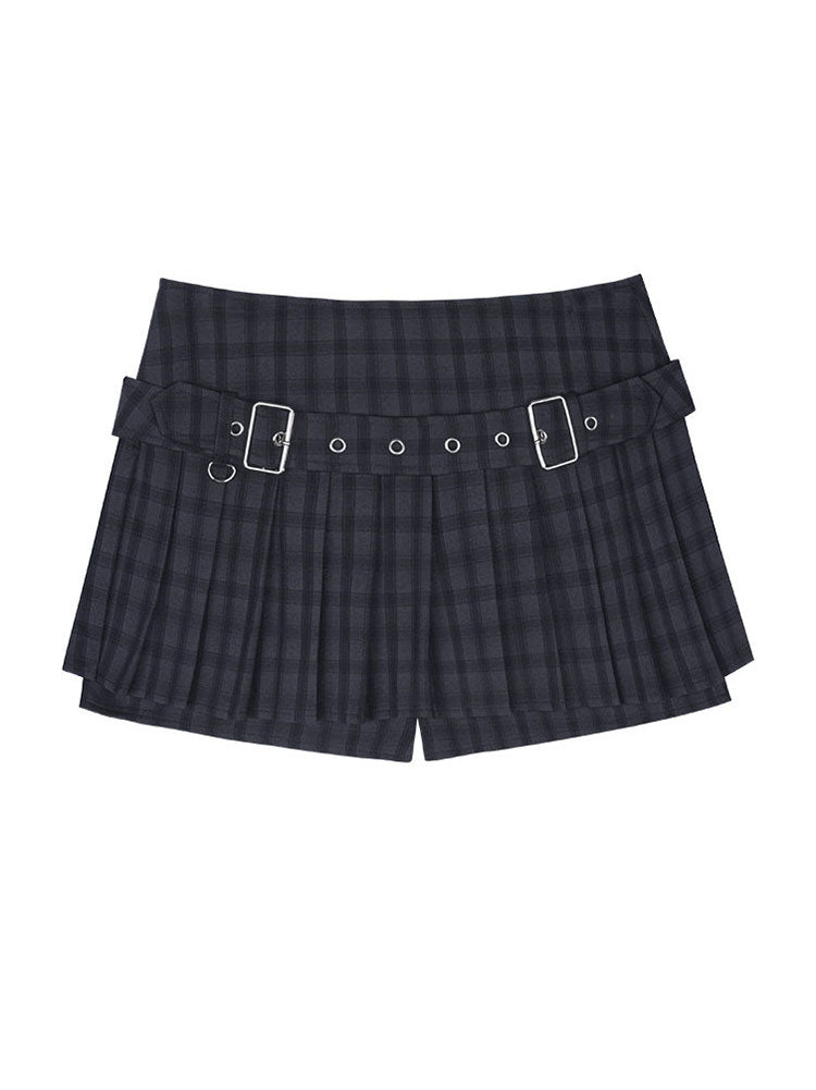 Layered Sailor Collar Top Plaid Skort