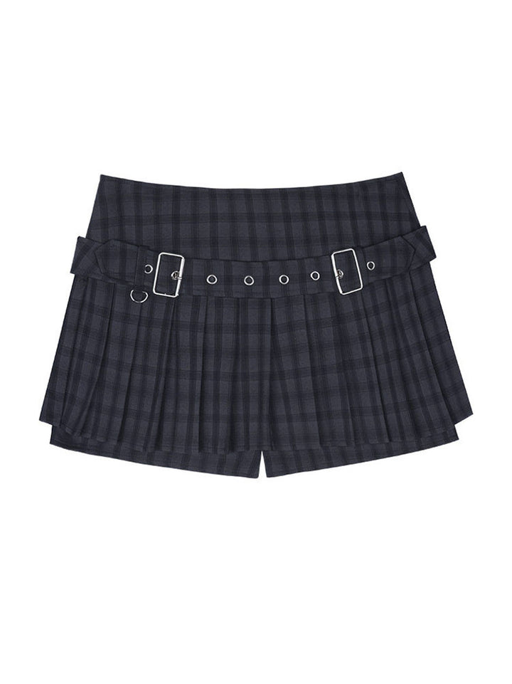 Layered Sailor Collar Top Plaid Skort