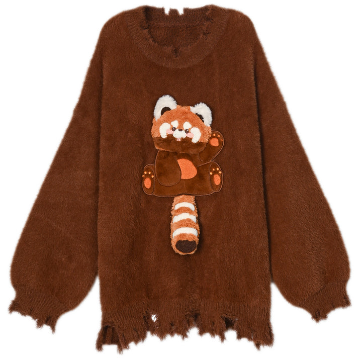 Semi-3D Red Panda Loose Casual Sweater