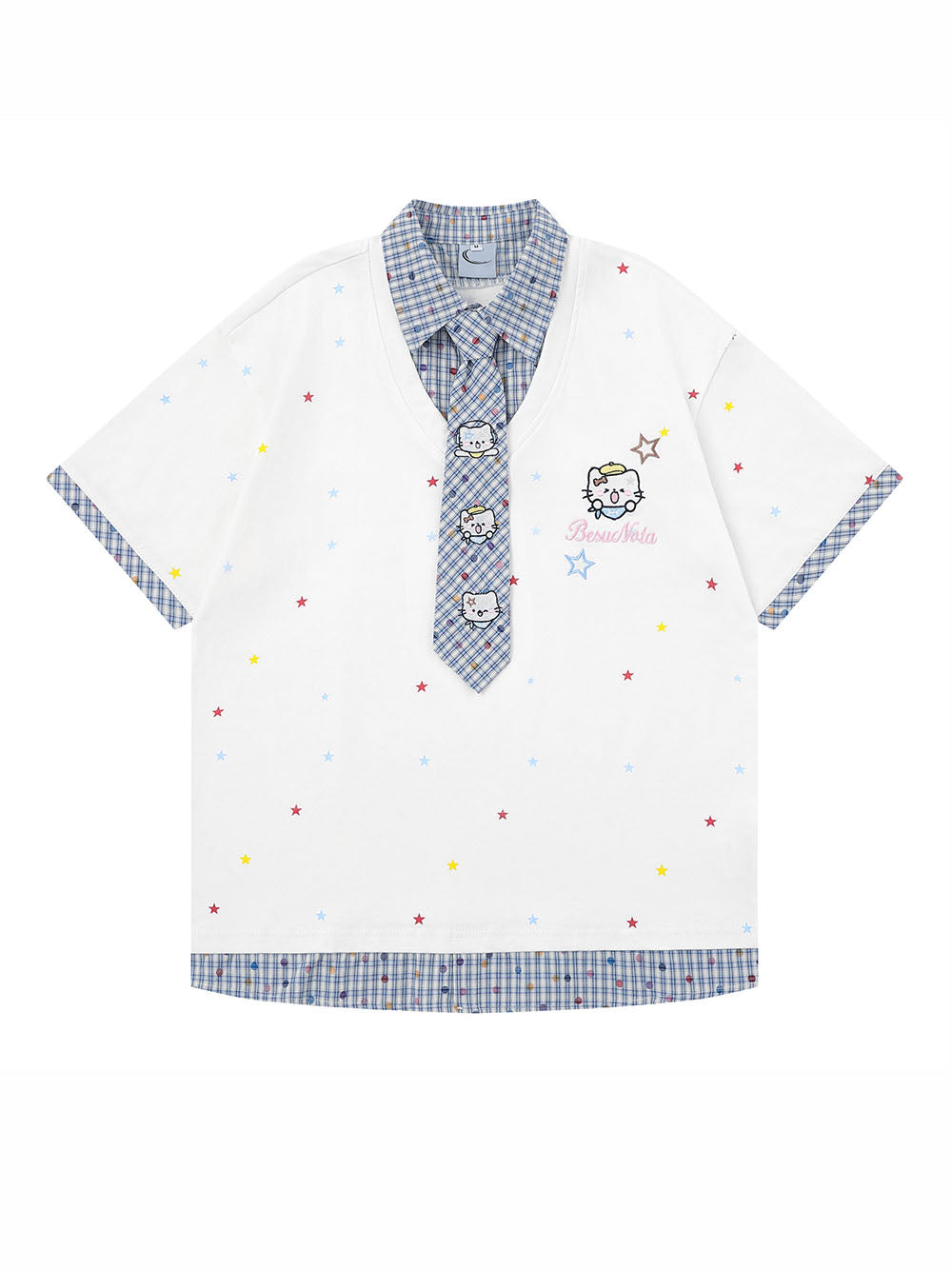Star Print Collar Tie T Shirt
