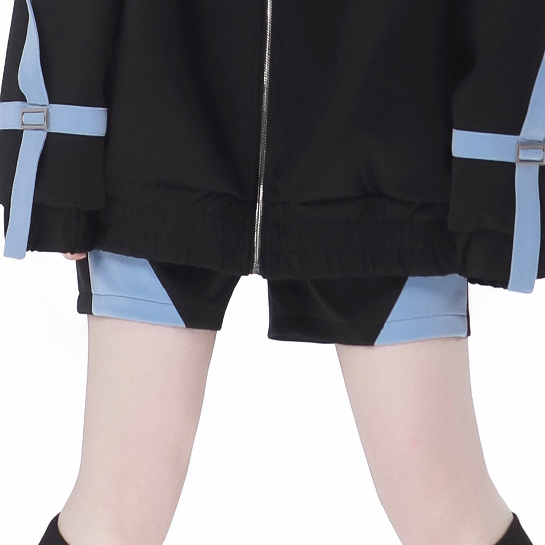 Blue and Black Jirai Kei Jacket Leg Warmers Shorts Pants Headband