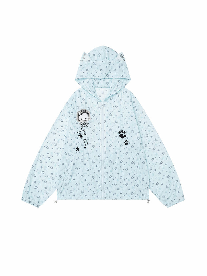 Pastel Star Print Hooded Sun Jacket