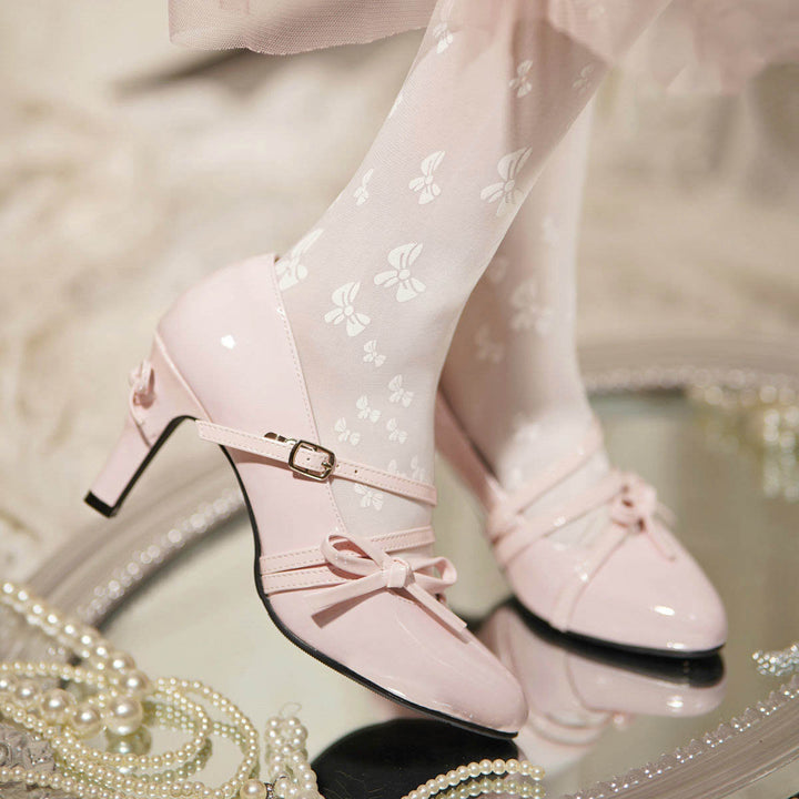 Pink Pointed-Toe Bow High Heel Shoes