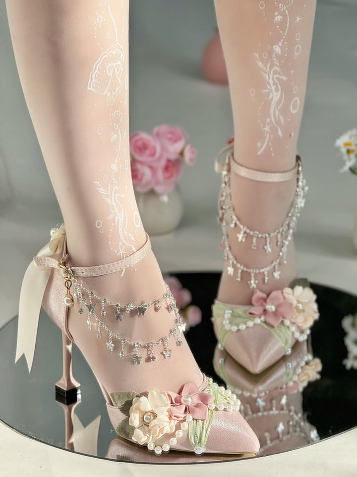 Floral Decoration High Heels Paris Wedding Shoes