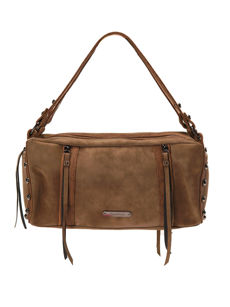 Chic Crinkled Leather Crossbody Bag with Metallic Studs