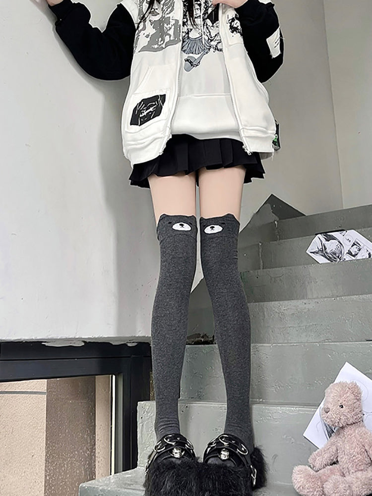 Kawaii Cat Face Thigh High Socks