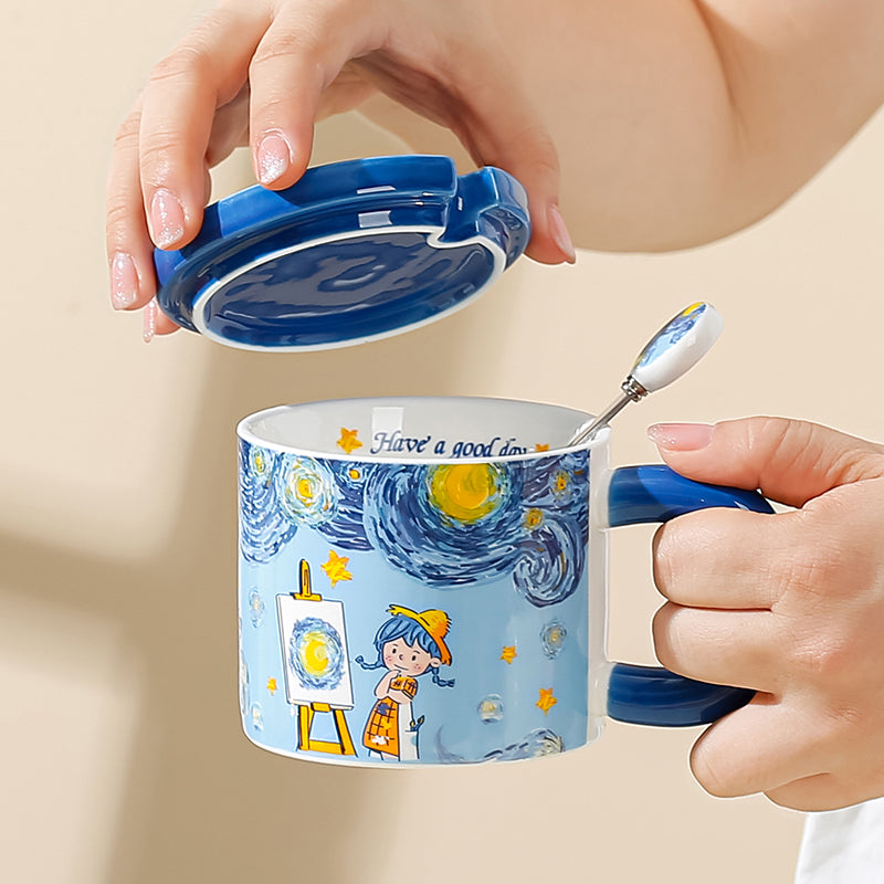 Van Gogh Sunflower Starry Sky Pattern Ceramic Cup