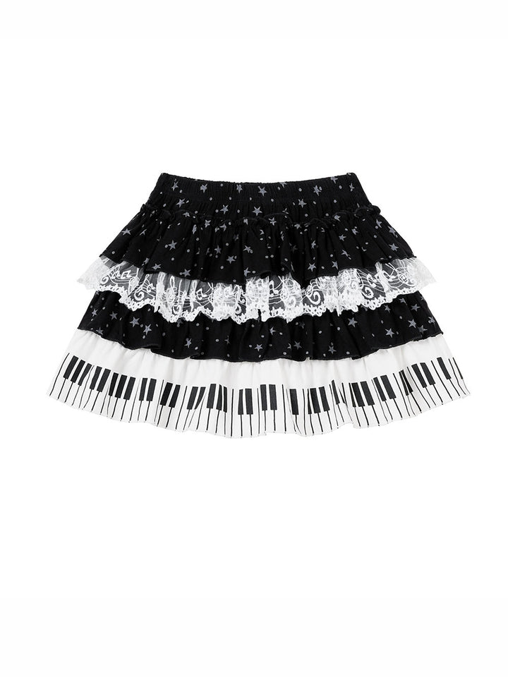 Star Graphic T-Shirt Piano Key Skirt