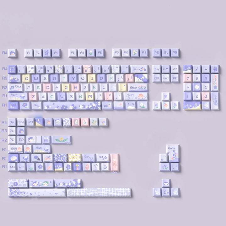 Pastel Lavender Floral Keycaps Set for Mechanical Keyboards