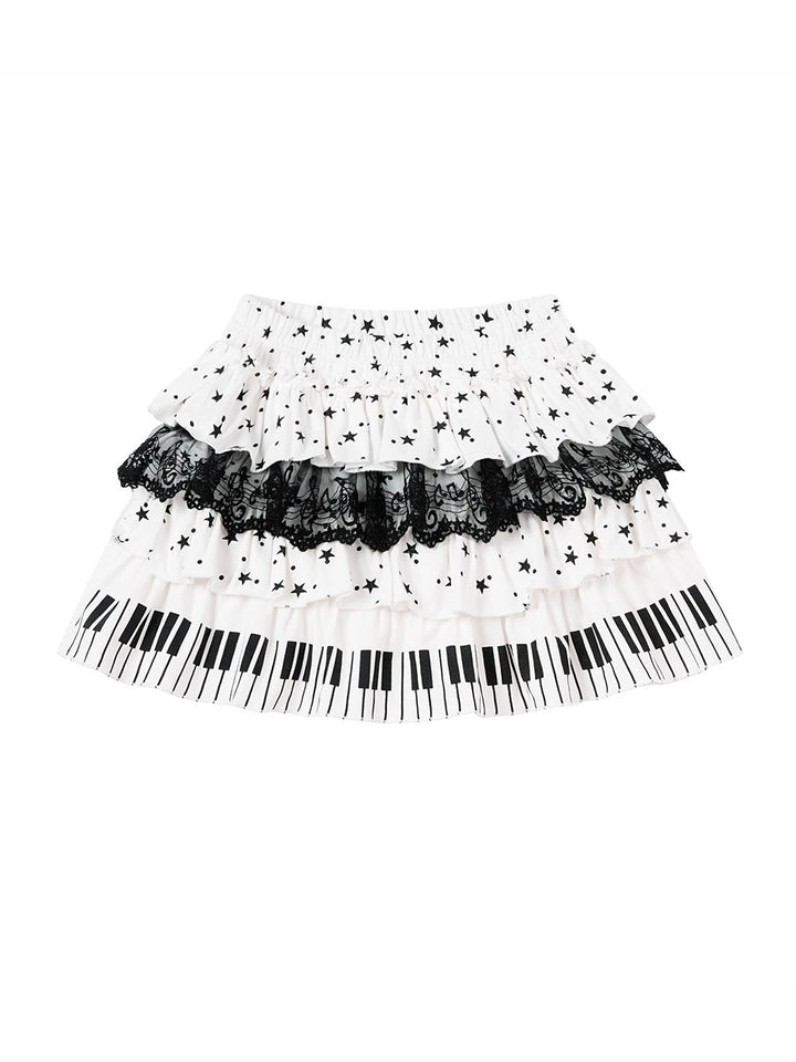 Star Graphic T-Shirt Piano Key Skirt
