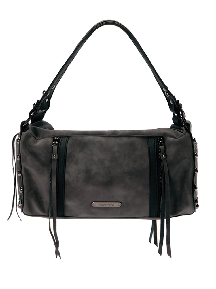 Chic Crinkled Leather Crossbody Bag with Metallic Studs
