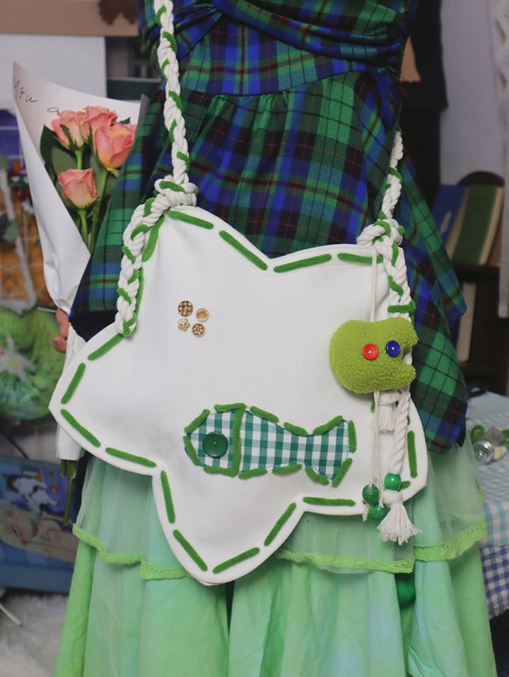 Star-Shaped Fish Embroidery Shoulder Bag