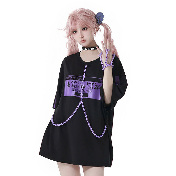 Cyber Y2K Pixel Tee Shorts Leg Warmers Hair Clip