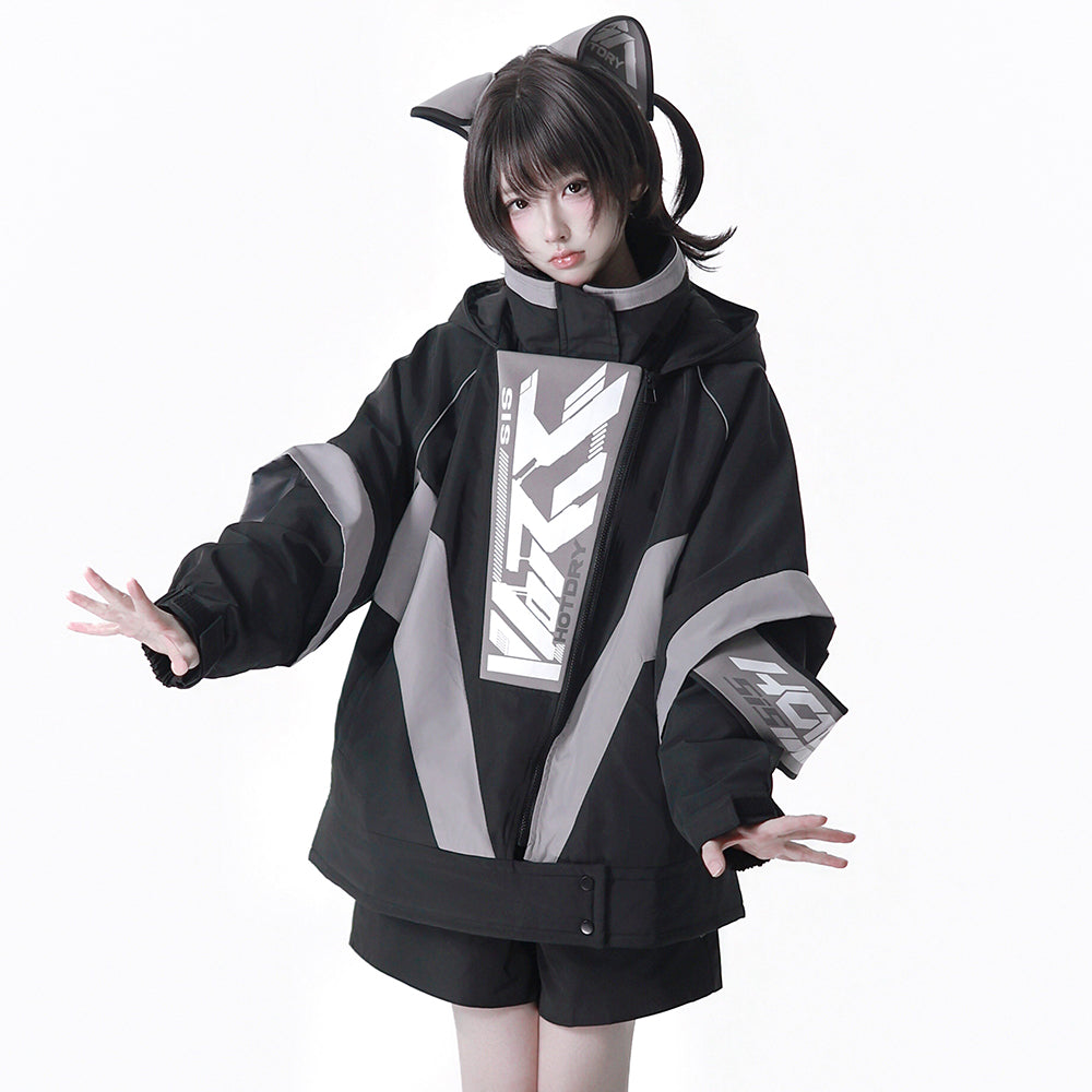Apocalypse Techwear Cyber Y2K Cat Ear Jacket Shorts Leg Warmers Headband