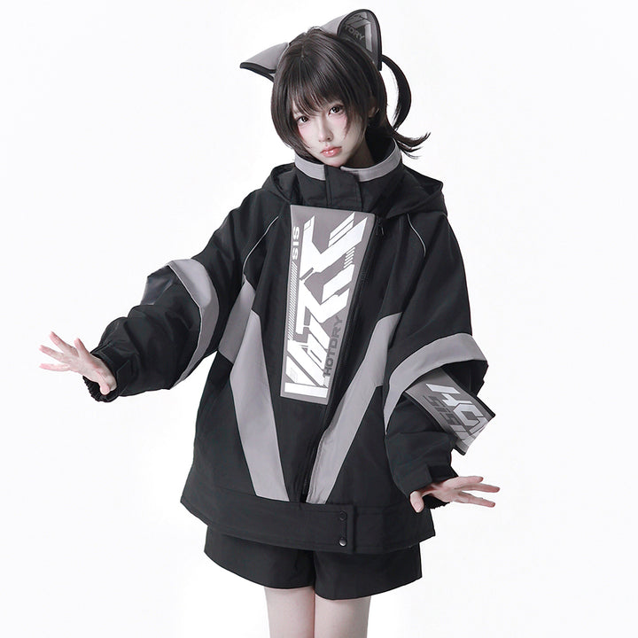 Apocalypse Techwear Cyber Y2K Cat Ear Jacket Shorts Leg Warmers Headband