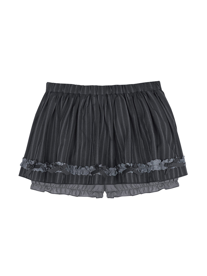 Pinstripe Ruffle Lace Bow Mini Skort