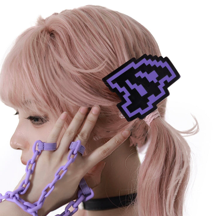 Cyber Y2K Pixel Tee Shorts Leg Warmers Hair Clip