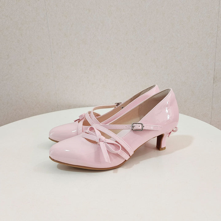 Pink Pointed-Toe Bow High Heel Shoes