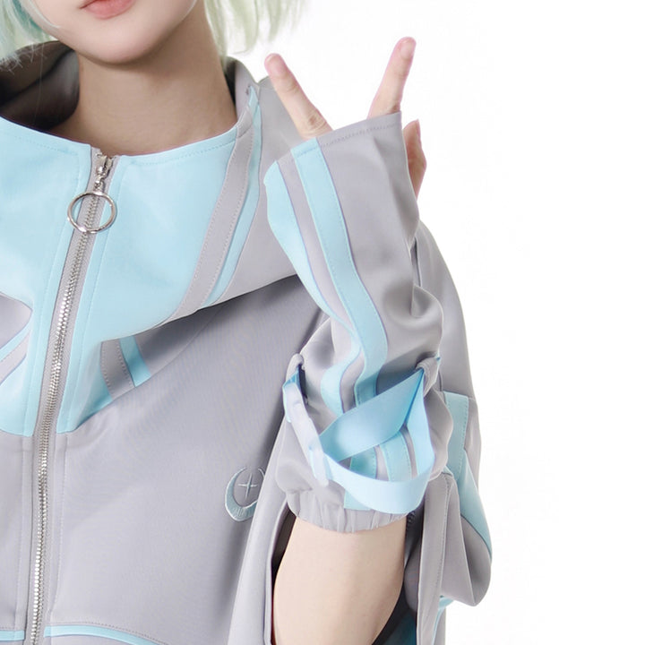 Cyber Y2K Hooded Jacket Shorts Pants Arm Sleeves Leg Warmers Headpiece