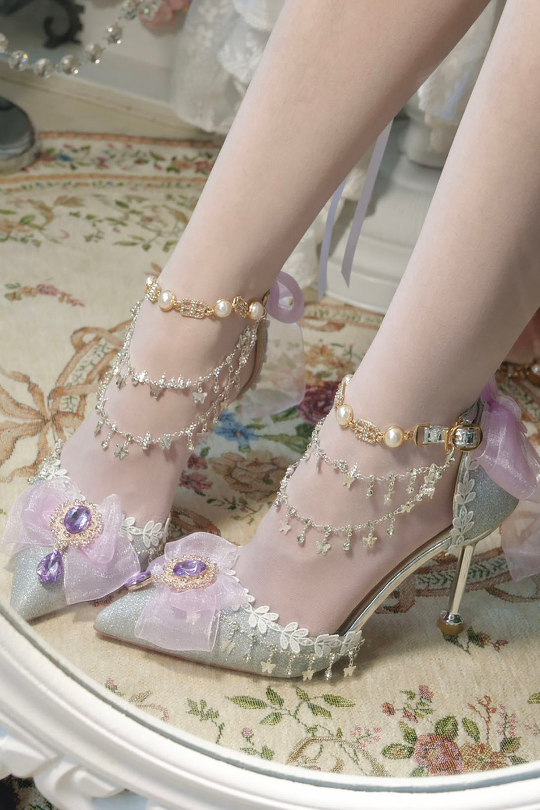 Lolita Bow Decorative Chain High Heels