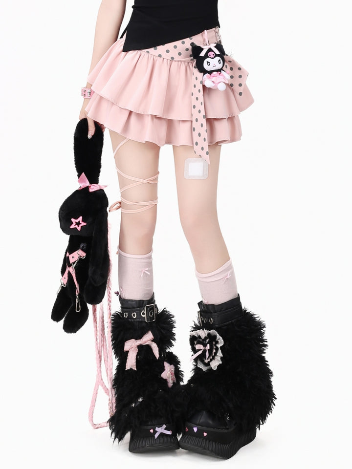 Polka Dot Sash Layered Ruffle Mini Skirt