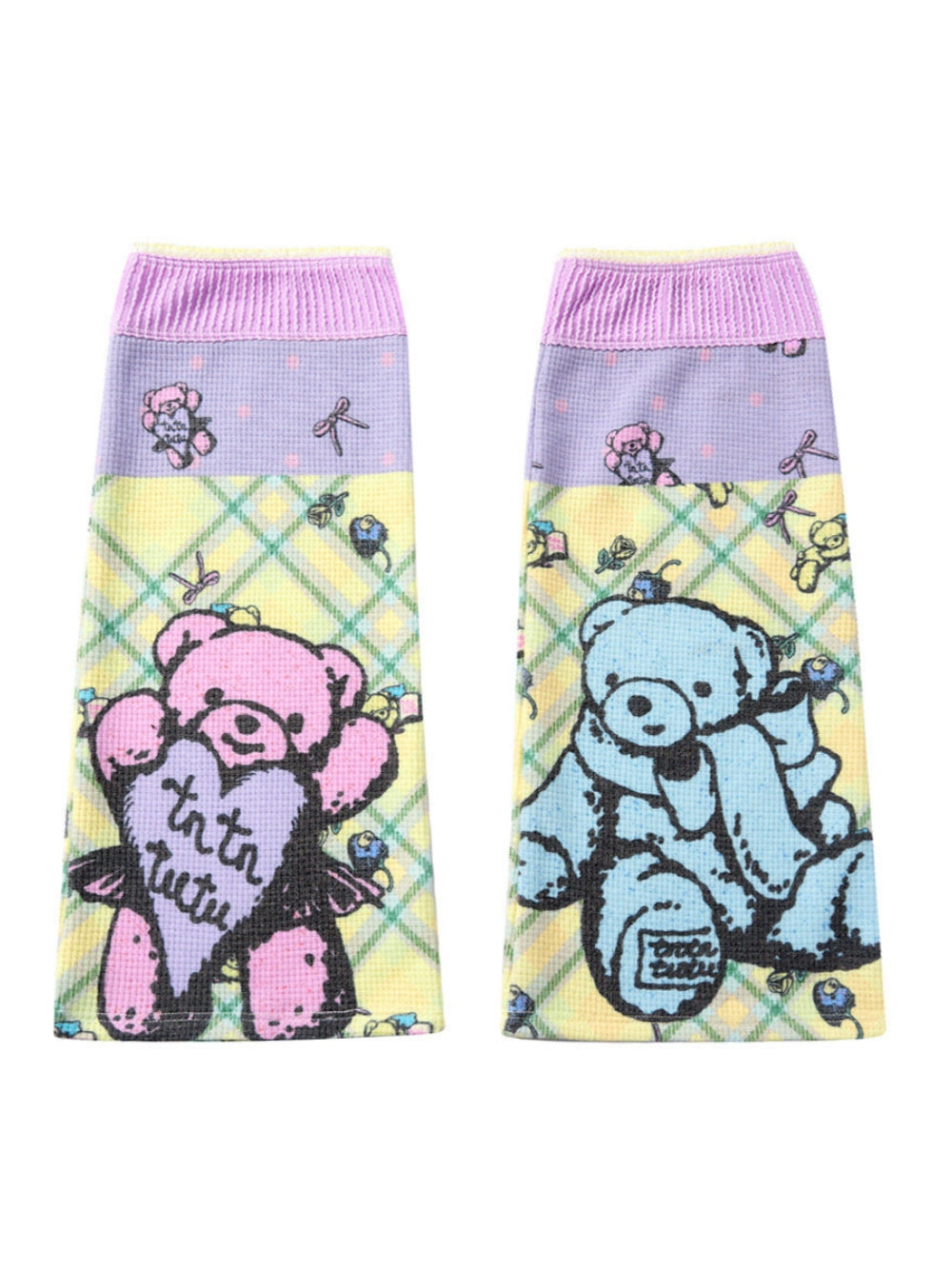 Pastel Bear Plaid Slouch Socks